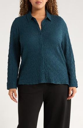 Eileen Fisher Slim Organic Cotton Blend Knit Button-Up Shirt in Alpine at Nordstrom Rack, Size 3X