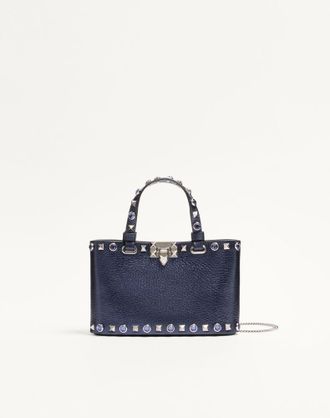 Valentino Garavani Mini borsa shopping Valentino Garavani Rockstud in vitello laminato Donna NAVY UNI