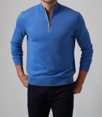 Raffi Classic Merino Zip Mock Sweater In Pool