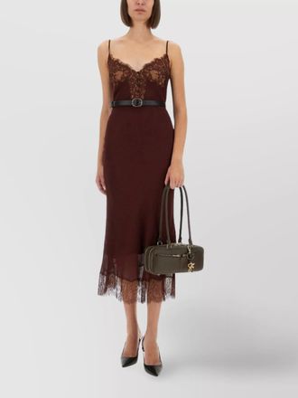 Self Portrait lace trimmed v-neck dress with belted waist