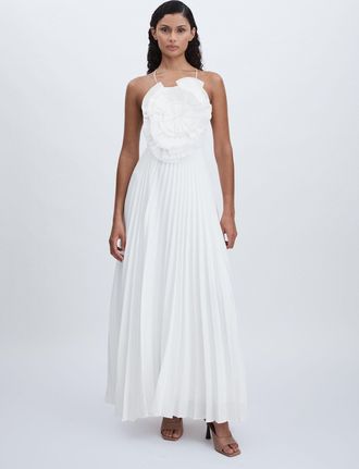 Acler Womens Cream Ruffle Pleated Maxi Dress, Size: 14