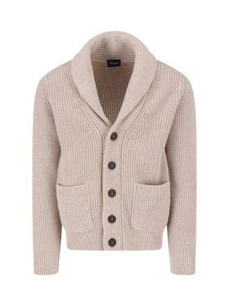 Drumohr Chunky Ribbed Knit Cardigan with Shawl Collar