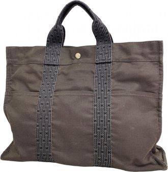 Herm&egrave;s Gray Canvas Tote Bag (Pre-Owned)