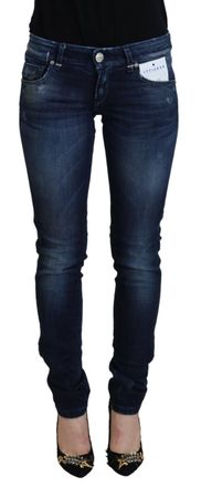 Acht Blauwe Katoenen Lage Taille Slim Fit Dames Casual Denim Damesjeans