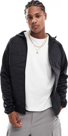 Only & Sons Giacca imbottita nera multi-testurizzata con cappuccio-Nero