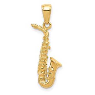 Diamond2Deal 14k Yellow Gold 3-D Saxophone Pendant