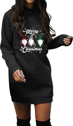 Generic Womens Christmas Sweatshirt Dress Knee Length Tops Long Sleeve Jumper Dress Holiday Funny Cute Sweatshirt Xmas Print Slim Crew Neck Graphic Jumpers Pu