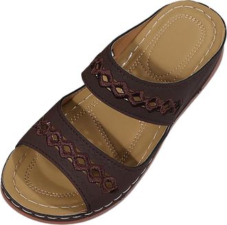 Generic 2026 Women Slippers Summer Solid Color Slip On Casual Open Toe Soft Bottom Breathable Shoes Sandals (Coffee, 4.5)