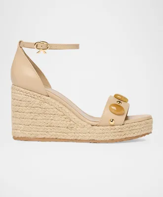 Gianvito Rossi 70mm Embellished Leather Espadrille Wedge Sandals