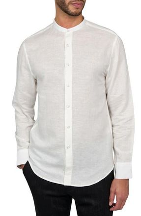 Brooklyn Brigade Slim Fit Solid Linen Cotton Long Sleeve Shirt in White at Nordstrom, Size Xx-Large