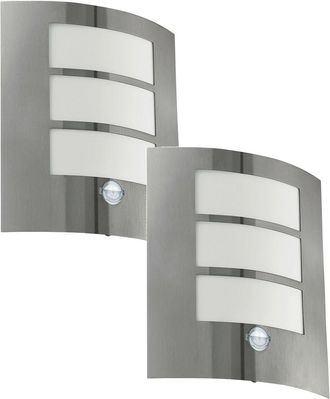Loops 2 PACK IP44 Outdoor Wall Light & PIR Motion Sensor Stainless Steel 60W E27