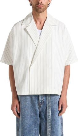 Mani&egrave;re De Voir Abel Boxy Pinstripe Double Breasted Shirt in White at Nordstrom, Size Xx-Large