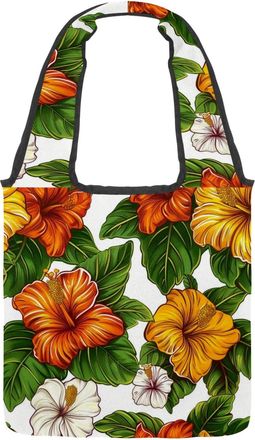 Generic Art Vintage Hibiscus Flower Reversible Canvas Shoulder Tote - Double-Sided Print, 12oz Cotton, 27cm Drop, Fold-Flat Bag for Travel, Shopping, Street O