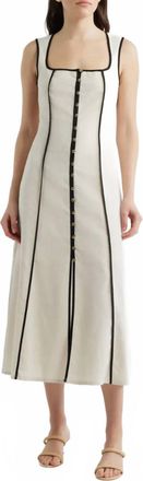 ZOE AND CLAIRE Contrast Piping Square Neck Button Up Midi Dress In Natural