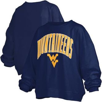 Pressbox Womens Pressbox Navy West Virginia Mountaineers Janise Arch Over Logo Waist Length Oversized Pullover Sweatshirt at Nordstrom, Size Medium