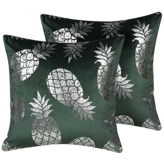 Beliani Conjunto De Cojines Decorativos Con Patr&oacute;n De Pi&ntilde;a Verde 45 X 45 Cm Decoraci&oacute;n Glamour Astilbe