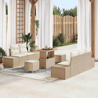 vidaXL Conjunto De Sof&aacute; De Jard&iacute;n Con Coj&iacute;n 8 Pcs Beige Polirat&aacute;n Vidaxl