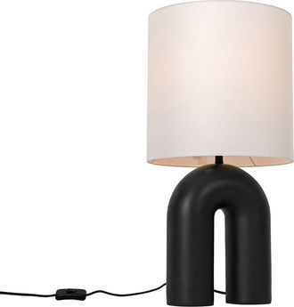 QAZQA Scandinavian Table Lamp Black with White Linen Shade - Lotti