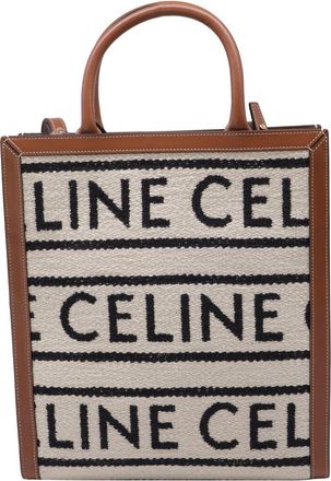 Celine Celine Ochre Leather Small Cabas Logo All Over Vertical Tote (Authentic Pre- Loved)