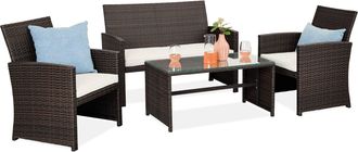 Best Choice Products 4-Piece Outdoor Wicker Patio Conversation Furniture Set w/ Table, Cushions