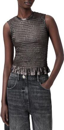 AllSaints Ode Metallic Smocked Tank in Gunmetal Grey at Nordstrom, Size 12 Us