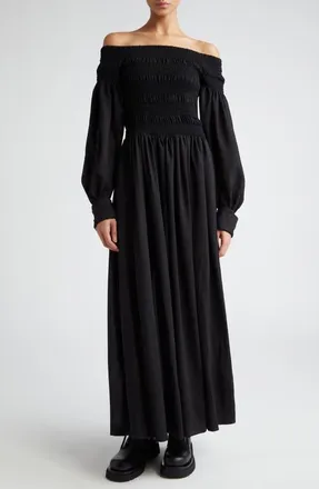 Max Mara Manu Off the Shoulder Long Sleeve Virgin Wool Maxi Dress in Black at Nordstrom, Size 4