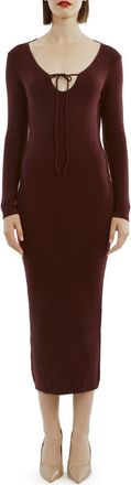 Bardot Verona Long Sleeve Rib Sweater Dress in Burgundy at Nordstrom, Size X-Large