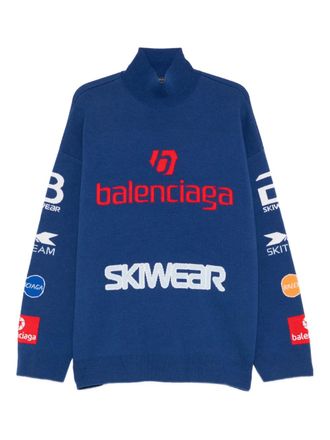 Balenciaga Maglione Sponsor a collo alto - Blu