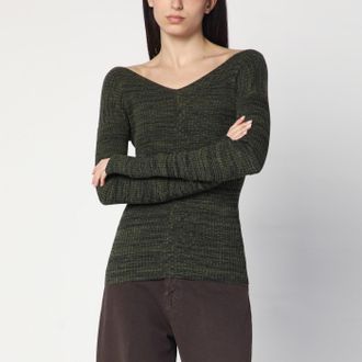 6397 Double V Military Green Sweater