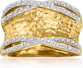 Ross-Simons Diamond Hammered Ring in 18kt Yellow Gold Over Sterling Silver