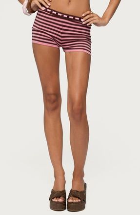 Edikted Shelba Stripe Button Trim Knit Microshorts in Pink-And-Brown at Nordstrom, Size X-Large