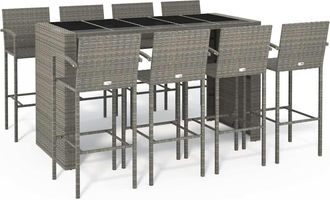 vidaXL Mesa Y Taburetes Altos Jard&iacute;n 9 Piezas Rat&aacute;n Sint&eacute;tico Gris Vidaxl