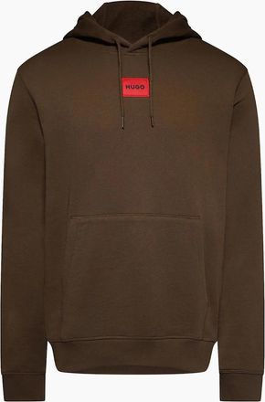 HUGO BOSS Mens Daratschi Cotton Terry Hoodie with Logo Label - Brown - Size: 34