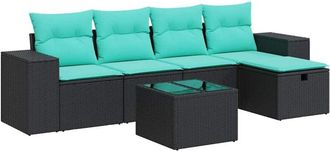 vidaXL Set De Sof&aacute;s De Jard&iacute;n 6 Piezas Y Cojines Rat&aacute;n Sint&eacute;tico Negro Vidaxl