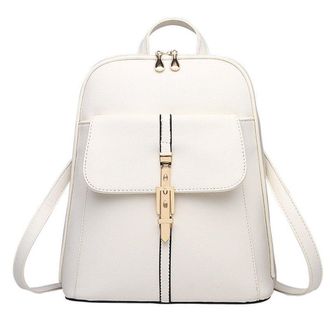 Generic Women Faux Leather Satchel Shoulder Backpack School Rucksack Bag Travel Office (White)