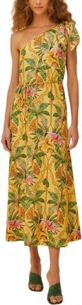 Farm Rio Linen-Blend Tropical Paradise One Shoulder Petals Maxi Dress
