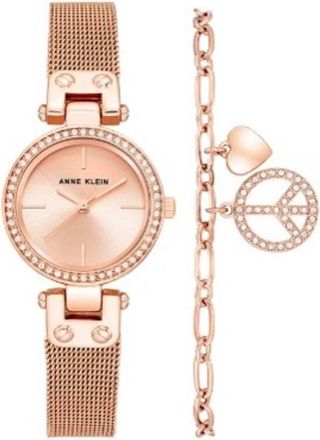Anne Klein Quartz Crystal Rose Gold Dial Ladies Watch and Bracelet Set AK-3616RGST
