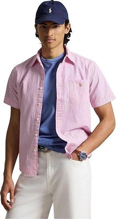 Polo Ralph Lauren Prepster Classic Fit Seersucker Shirt Mens Clothing Rose/White : 2XL, Cotton