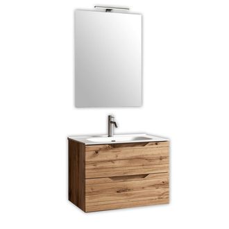 Aquadesign Mueble de ba&ntilde;o con espejo 4 piezas en mdf roble nudos