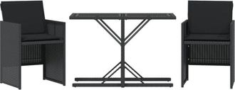 vidaXL Vidaxl - Mesita y sillas con cojines 3 piezas ratán sintético negro