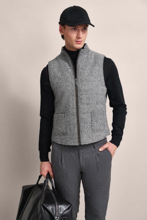 Bugatti Kurzweste BUGATTI, Herren, Gr. 58, grau (dunkelgrau), 50% Wolle, 30% Polyester, 20% Baumwolle, unifarben, regular fit, ohne Ausschnitt, Westen Kurzwes