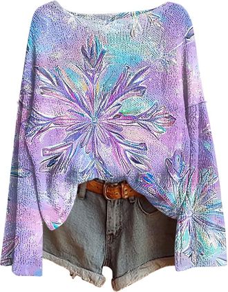 Generic Womens Christmas Sweatshirts UK Ugly Jumper Christmas Long Sleeve Pullover Santa Print Reindeer Tops Santa Graphic Blouse Loose Warm Vintage Pullover 