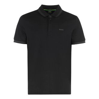 HUGO BOSS Hugo, Polo Shirts, male, Black, Size: XL Cotton Polo Shirt Ribbed Edges