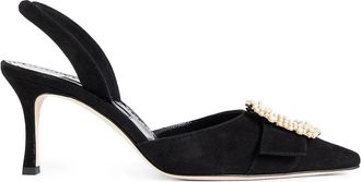 Manolo Blahnik Gibsli Suede Pearl Buckle Slingback Pumps