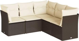 vidaXL Vidaxl - Set Comedor De Jard&iacute;n 5 Piezas Y Cojines Rat&aacute;n Sint&eacute;tico Marr&oacute;n