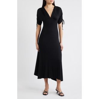 Loveappella Ruched Sleeve Empire Waist Maxi Dress in Black at Nordstrom, Size X-Large