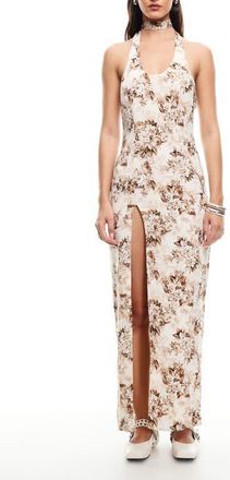 Lioness Westwood Floral Choker Halter Maxi Dress in Chocolate Floral at Nordstrom, Size X-Small