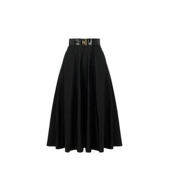 Elisabetta Franchi Falda Midi de Vuelo con Cintur&oacute;n - Skirts - Mujer - Negro - S