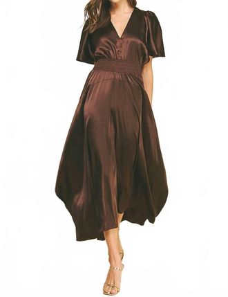 Pinch Design Chiffon Slit Detailed Maxi Dress In Espresso