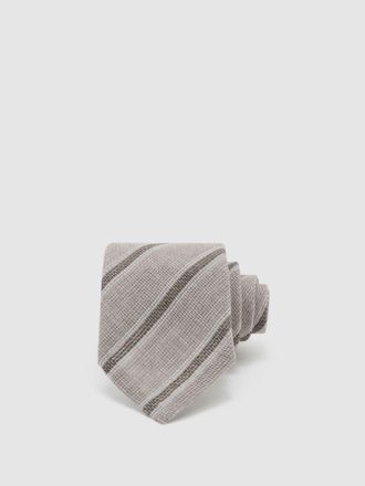 Reiss Soft Grey Wool Striped Unlined Tie